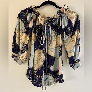 Elegant Chain Print Off-Shoulder Blouse